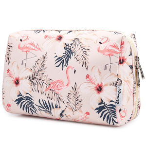 Large Makeup Bag Zipper Pouch Travel Cosmetic Organizer for Women and Girls (Large, Beige Bird)